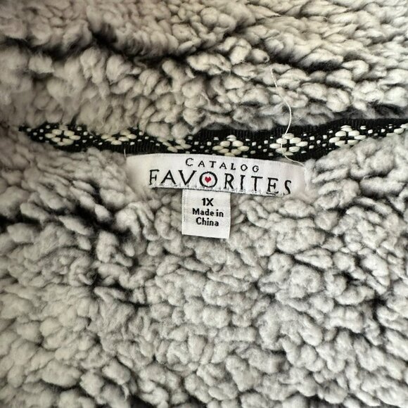 Catalog Favorites Gray sherpa teddy bear vest music note embroidered women's 1x - Picture 4 of 7